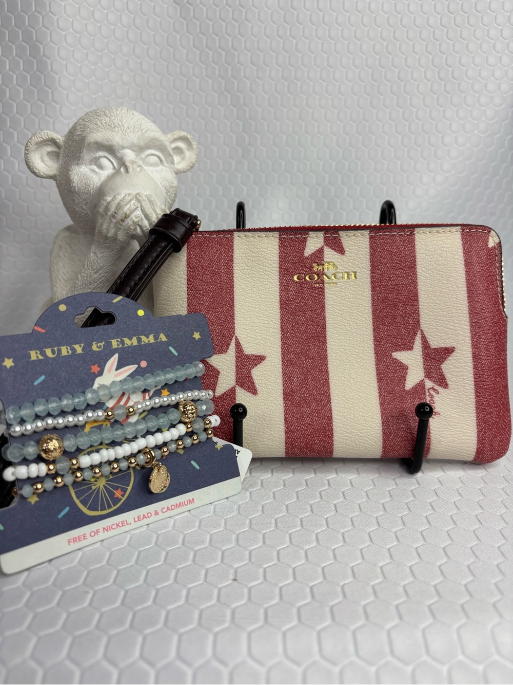Coach Red & White Stars and Stripes Wristlet Bundle - Like New